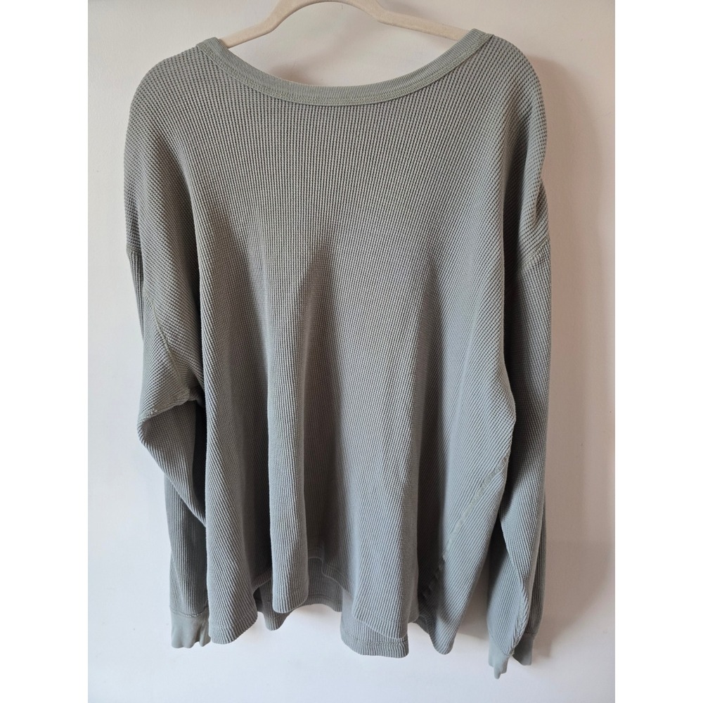 Lands End Mens XL Sage Green Waffle Knit Thermal Long Sleeve Cotton Shirt USA